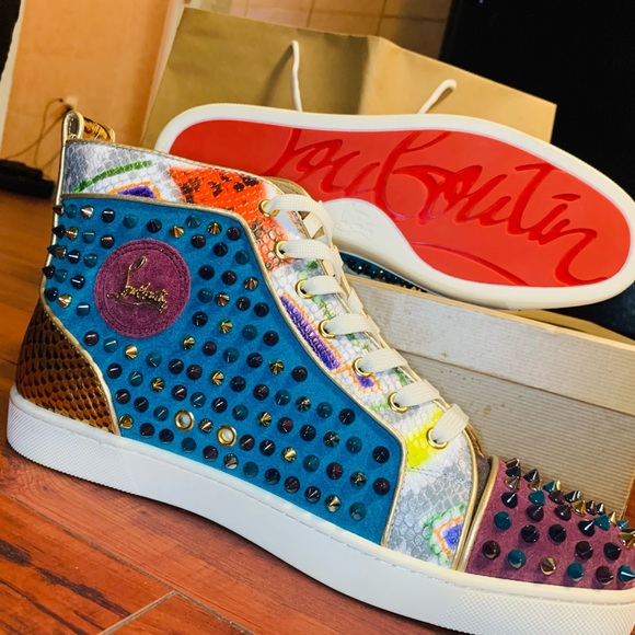 Christian Louboutin Men's Burgundy and Khaki Trainers - Picture 4 of 4